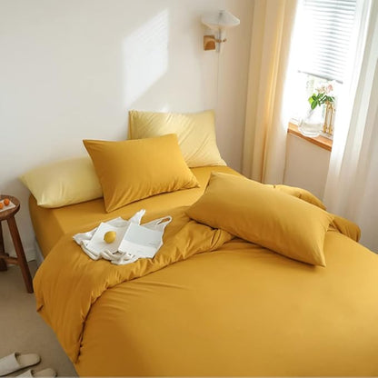 CLOTHKNOW Mustard Yellow Queen Comforter Set 3Pcs Yellow Bedding Comforter Sets Soft All Season Turmetric Comforter with 2 x Pillow Cases