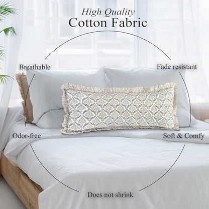CPC Block Print Sandstone Regal Ruffle Cotton Lumbar Pillow Cover 14x36 inch