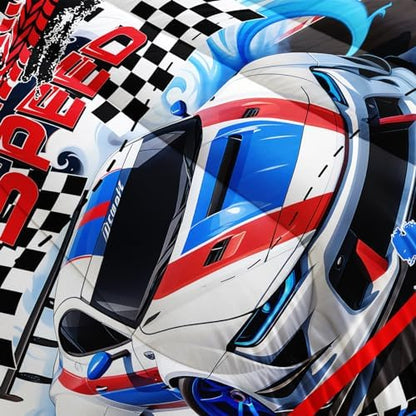 Nttopship Racing Car Comforter Set Queen Size,100% Soft Ultra-fine Fiber Four Season Speed Theme Bedding Set with 1 Comforter and 2 Pillow Case