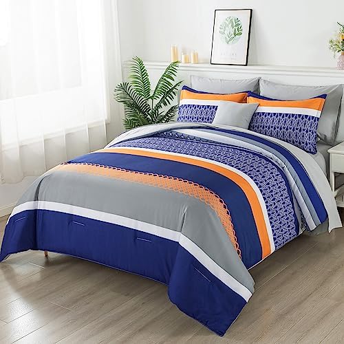 Anibedding 8 Pieces Bed in a Bag,Striped Comforter Set Queen Size