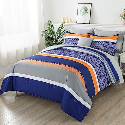Anibedding 8 Pieces Bed in a Bag,Striped Comforter Set Queen Size