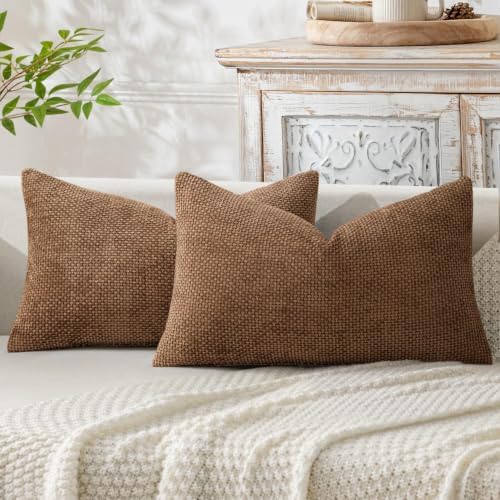 MIULEE Dercorative Lumbar Throw Pillow Covers 12x20 in Golden Brown 2 Pack