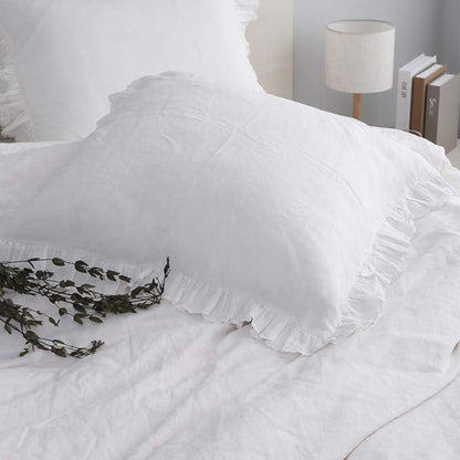 Simple&Opulence 100% Linen Euro Sham Covers with Ruffle, 2Pcs Pillow Covers 26x26 Inches, Euro Pillow Shams for Bed Couch French Home Decor Luxury and Breathable Square Pillow Cases, White
