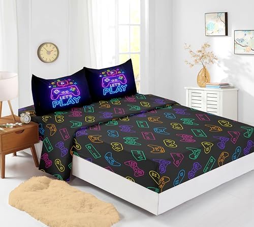 6 PCS Gaming Bedding Sets,Purple Gaming Comforter Set for Boys,Kids Bedding Set for Boys,Full Size Bedding Sets for Boy,Bed in A Bag with Sheets(Full,Purple Color)