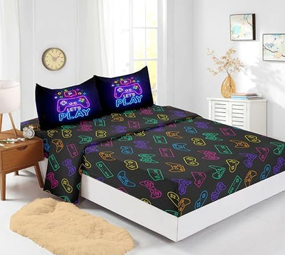 6 PCS Gaming Bedding Sets,Purple Gaming Comforter Set for Boys,Kids Bedding Set for Boys,Full Size Bedding Sets for Boy,Bed in A Bag with Sheets(Full,Purple Color)