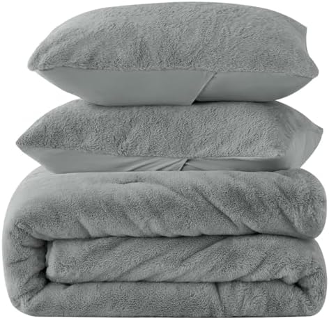BEDELITE Faux Fur Queen Comforter Set Grey,Warm Bedding with 2 Pilowcases