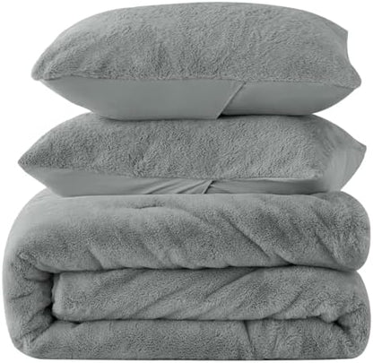 BEDELITE Faux Fur Queen Comforter Set Grey,Warm Bedding with 2 Pilowcases