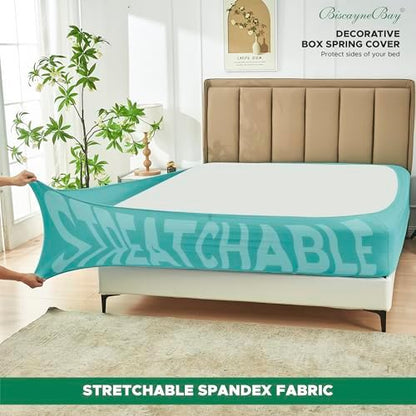 Box Spring Cover King Size-Aqua Stretch Wrap Around 4 Sided Bed Skirt