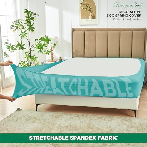 Box Spring Cover Queen Size-Aqua Stretch Wrap Around 4 Sided Bed Skirt