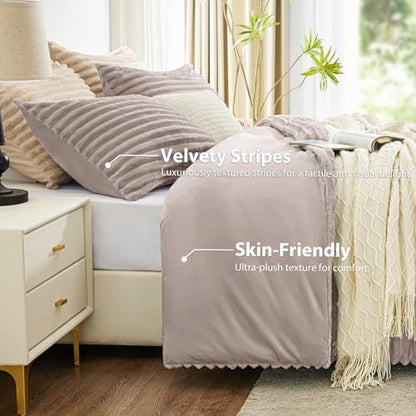 EXQ Home Fluffy Comforter Set King Size,3 Pieces Bed Set,Dark Khaki