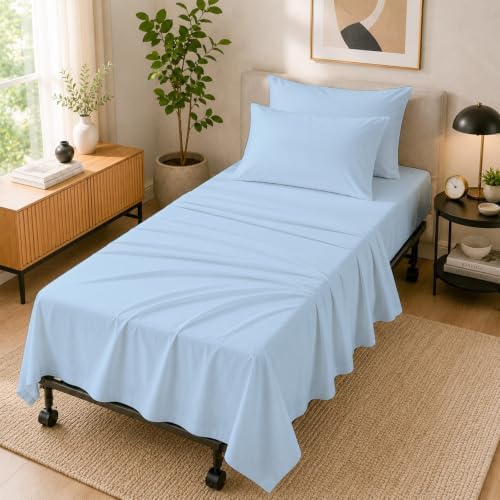 Cottingon 4 PC Cot Sheet Set 25"X75", Egyptian Cotton, Light Blue