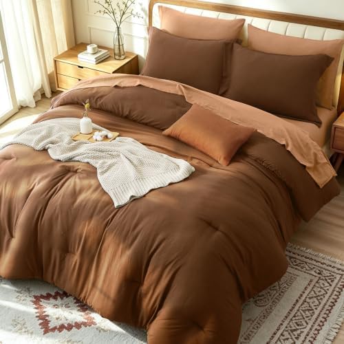 Prewashed Cal King Comforter Set 7 Pieces, Terracotta Bed Set
