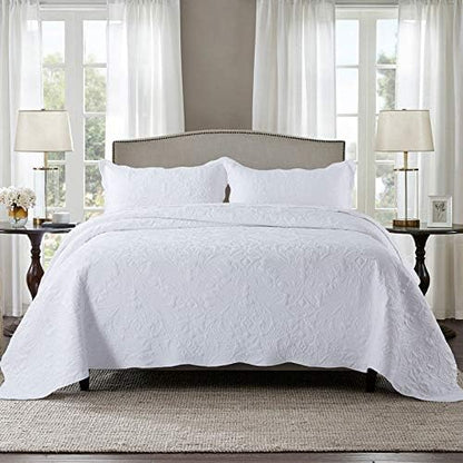 HoneiLife Oversized Queen Bedspreads 110x106- Queen Size Quilt Bedding Sets 3-Piece, Paisley Coverlets Lightweight Bedlinen Set for All Season Use-White