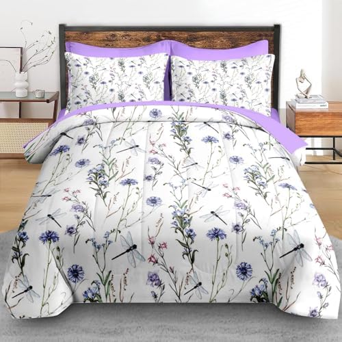 Pamnest King Comforter Set with Sheets, 7 Pieces Dragonfly Bedding