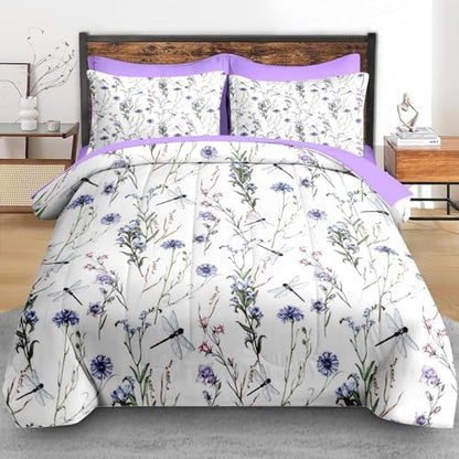Pamnest King Comforter Set with Sheets, 7 Pieces Dragonfly Bedding