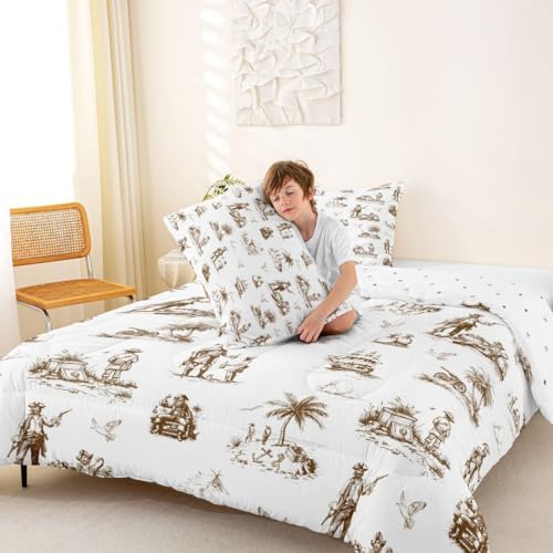 Coastal Pirate Ship Comforter Set King Size,Beach Tripical Palm Tree Bedding Sets 3Pcs Teens Adult Men Room Decor,Sailing Boat Seagull Quilted Duvet Retro Sketch Brown Down Comforter,2 Pillowcases