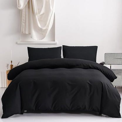 CLOTHKNOW Black Queen Comforter Set 3Pcs Solid Black Bedding Comforter Sets Boys Men Comforter Soft Queen Comforter with 2 x Pillow Cases