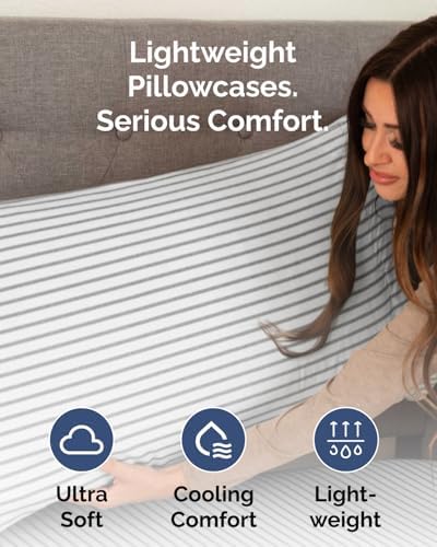 Standard Pillow Cases Set of 8 - Soft Pillowcase Covers - Grey Stripes