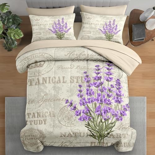 Pamnest Full Comforter Set with Sheets, 7 Pieces Lavender Flower Bedding