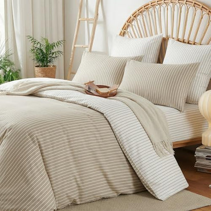 Nayoroom Striped Comforter Set King Reversible Brown White Stripe Bedding