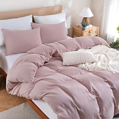 TOCOMOA 100% Muslin Cotton Duvet Cover Set, Pink, King