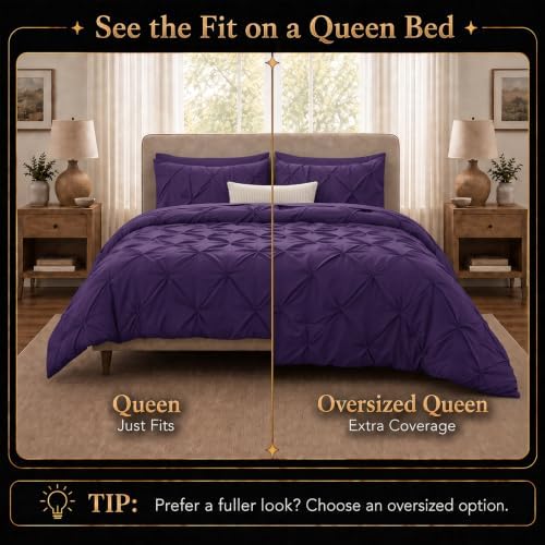 CozyLux Queen Comforter Set Purple, 7 Pieces Pintuck Bed in a Bag