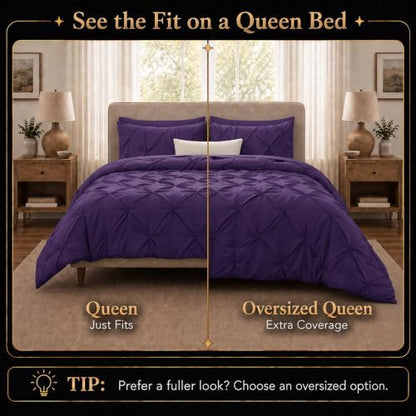 CozyLux Queen Comforter Set Purple, 7 Pieces Pintuck Bed in a Bag