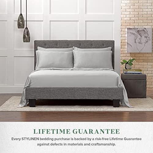 Stylinen 100% Organic Eucalyptus Bed Sheets King Size 4 Piece Set, Tencel Lyocell, Silky Soft & Smooth, Breathable, 16 Inch Deep Pockets, 1 Fitted, 1 Flat, 2 Pillowcases (King, Silver Pearl)