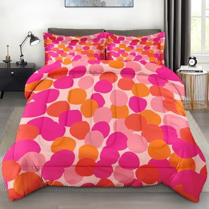 Pamnest Queen Comforter Set, 3 Pieces Pink Orange Bedding, All Season