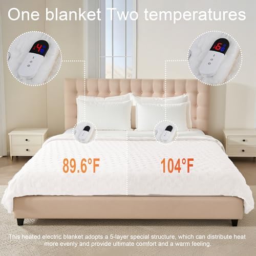 Heated Blanket Queen 84" x 90", Checked Electric Blanket, White