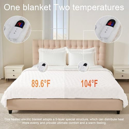 Heated Blanket Queen 84" x 90", Checked Electric Blanket, White
