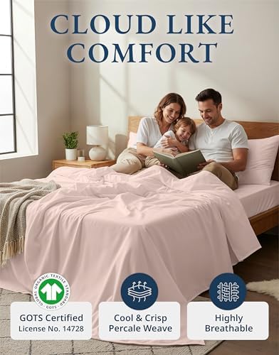 LANE LINEN Twin XL Sheet Set 100% Organic Cotton Percale Soft - Sepia Rose