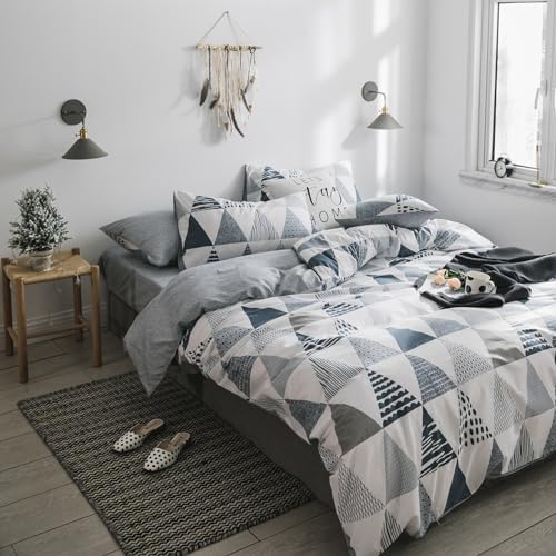 mixinni Geometric Comforter Twin XL Fluffy College Dorm Modern Style Blue Gray Triangle Pattern Comforter for Boys Teens-(1 Comforter+2 Pillow Shams)-Twin XL Size