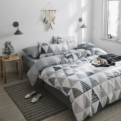 mixinni Geometric Comforter Twin XL Fluffy College Dorm Modern Style Blue Gray Triangle Pattern Comforter for Boys Teens-(1 Comforter+2 Pillow Shams)-Twin XL Size