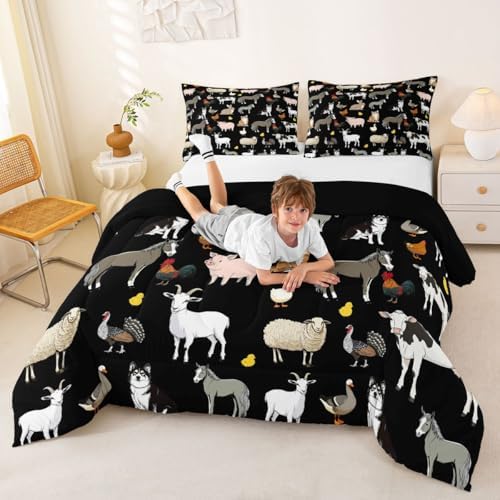 Feelyou Farm Animal Comforter Set Toddler Size Farm Theme Bedding Set for Kids Boys Girls Cute Animal Duvet Quilt Cartoon Bedroom Decor 2 Pcs with 1 Pillow Cases