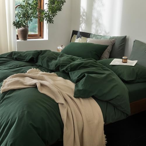 FOSSA Duvet Cover Set 100% Washed Cotton Linen Feel Oversized Queen
