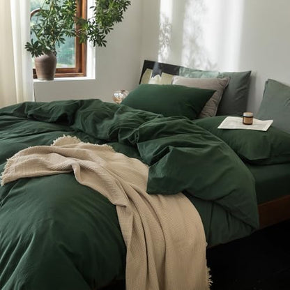 FOSSA Duvet Cover Set 100% Washed Cotton Linen Feel Oversized King
