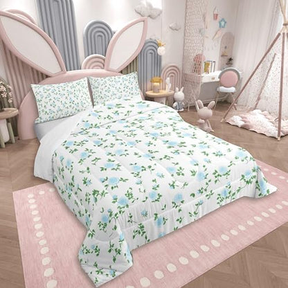jejeloiu Flower Comforter Set Cute Floral Bedding Set Queen Size 3 Pcs
