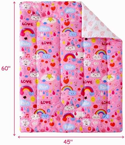 Mooreeke Toddler Bedding Sets for Girls,4 Pieces Pink Rainbow Cloud