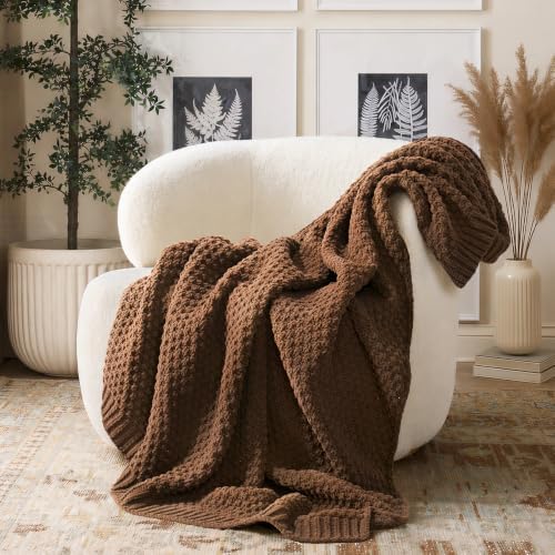 EVERGRACEHOME Chunky Chenille Knit Throw Blanket, 50 x 60, Burnt Orange