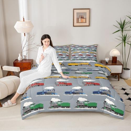 Feelyou Vintage Train Comforter Set Full Size Retro Steam Engine Train Bedding Set for Kids Boys Girls Transport Vehicle Duvet Quilt Bedroom Decor Microfiber 3 Pcs with 2 Pillow Cases