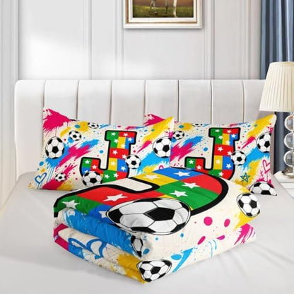 BSNTHO Soccer King Size, Comforter Set Colorful Kids Comforter 3Pcs