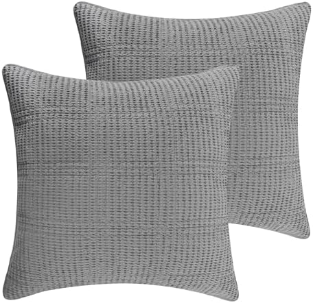 Levtex Home - Cloud Waffle - Quilted Euro Sham Set of 2 - Waffle Weave - Grey - (26x26in.), No Insert - Cotton