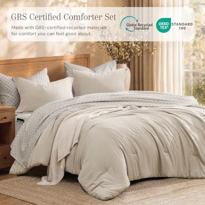 Full Comforter Set with Sheets-7 Pieces Soft Recycled Bed in a Bag Bedding