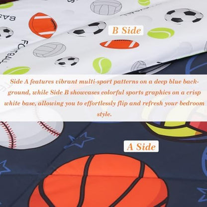 RYNGHIPY 3pcs Twin Navy Balls Printed Comforter Set for Boys