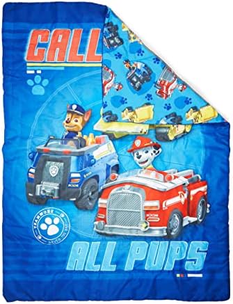 Paw Patrol Calling All Pups 4 Piece Toddler Bedding Set – Includes Comforter, Sheet Set – Fitted + Top Sheet + Reversible Pillowcase for Boys Bed, Blue
