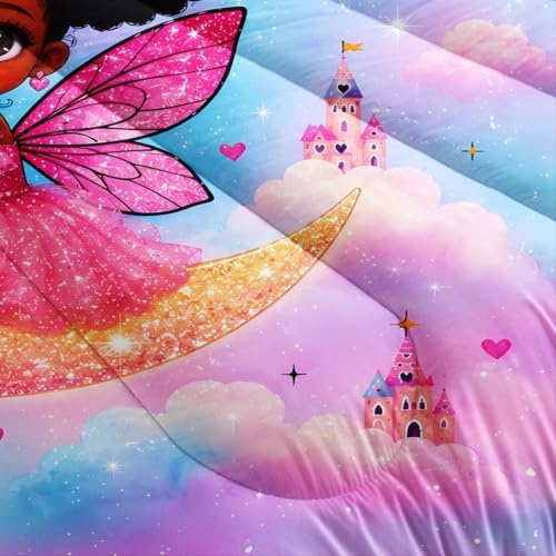 Black Girl Fairy Comforter Set King Size with 2 Pillowcases.