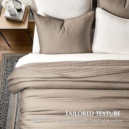 EVERGRACEHOME Cotton Sateen Quilt Set, Oversized Cal King, Stone Taupe