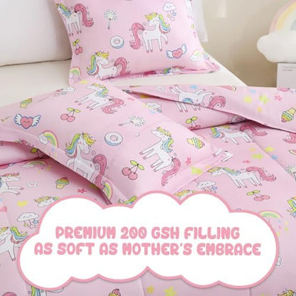 Yibeizi Pink Unicorn Bed Comforter Set for Girls Full Size Bedding