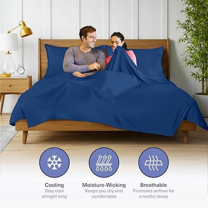 Kickoff Viscose Bamboo Sheets Queen Size 4-pc 100% Organic Bamboo Viscose Bed Cooling Sheets Queen Size Set Cool Bedding for hot Sleepers Sheet Set - Gift Ready Packaging (Dark Blue, Q)